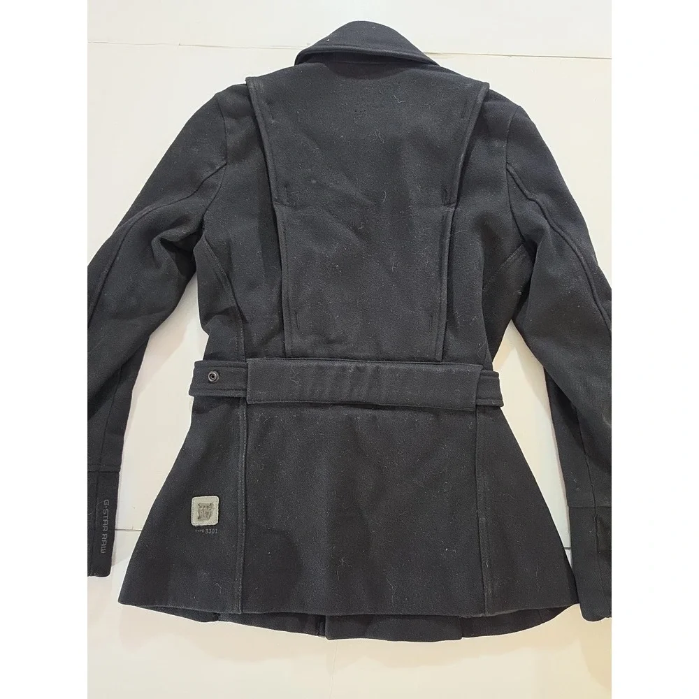 G-STAR RAW 3301 Women's Solar Wool Coat XS Black Belted Military Pea Jacket - Picture 14 of 16